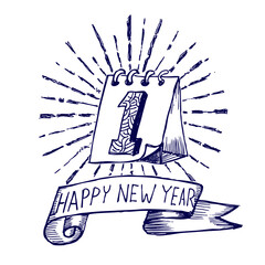 Happy New Year, doodle illustration