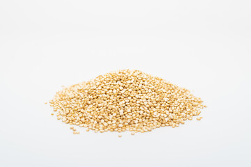 Raw quinoa isolated on white background with copy space
