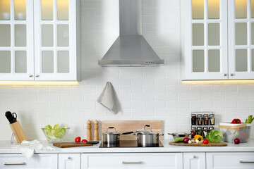 Modern kitchen interior with stylish white furniture