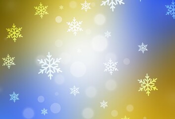 Light Blue, Yellow vector pattern in Christmas style.