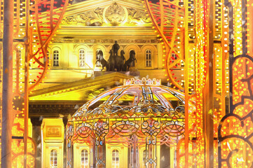 Obraz premium The city beautiful christmas street illumination on New Year holidays colorful painting, Moscow, Rissia