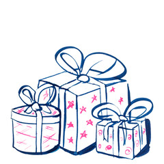 christmas gifts with ribbons stars hand drawn 