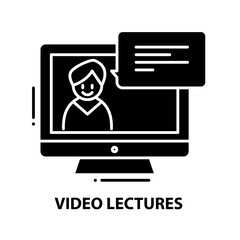 video lectures icon, black vector sign with editable strokes, concept illustration