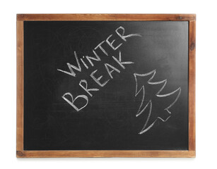 Blackboard with text Winter Break isolated on white. School holidays