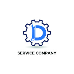 Initial logo with Letter D Wrench and Gear Icon vector for mechanic, setting, repair, and service company