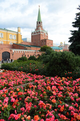 MOSCOW, RUSSIA - SEPTEMBER 10, 2020: View to the Kremlin from Alexander Garden (Aleksandrovsky Sad)