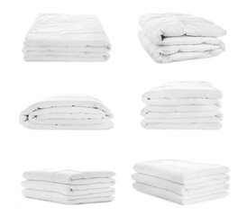 Set of folded blankets isolated on white