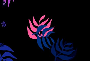Dark Pink, Blue vector doodle template with leaves.