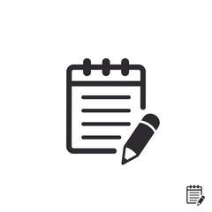 Notebook icon. Diary Book. Reminder sign. Shopping list. Notes sign.
Symbol of Notebook. Worksheet sign. File icon. Pictogram letter. Office documents. Personal document. Notes icon. Sign a document. 