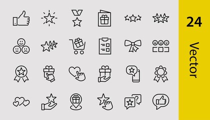Simple Set Feedback, reviews thin line icons. Evaluation, review, STAR, LIKE and much more, Editable stroke. Vector illustration