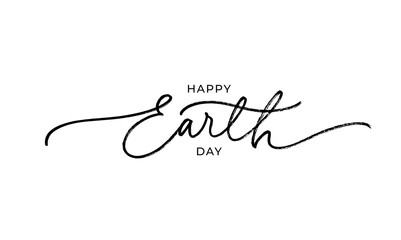 Happy Earth day line style calligraphy. Modern vector holiday lettering. Earth Day typography design with swooshes for greeting cards and poster. Environmental and eco activism concept