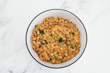 plant-based food, vegan chickpea potato and spinach curry