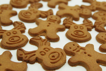 Christmas gingerbread cookies isolated on a white background. Closeup