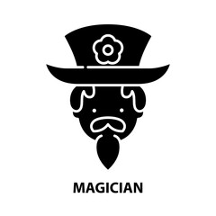 magician icon, black vector sign with editable strokes, concept illustration