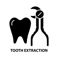 tooth extraction icon, black vector sign with editable strokes, concept illustration
