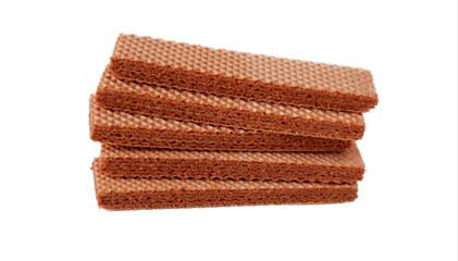 Delicious crispy wafers on white background. Sweet food