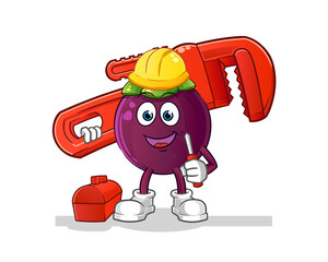 Fototapeta premium mangosteen plumber cartoon. cartoon mascot vector