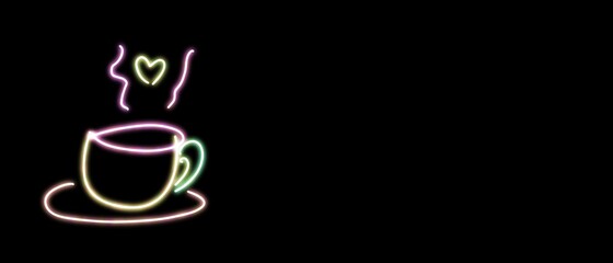 cup of coffee background neon.