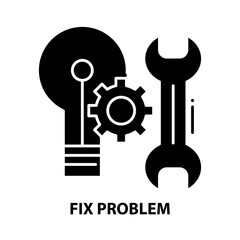 fix problem icon, black vector sign with editable strokes, concept illustration