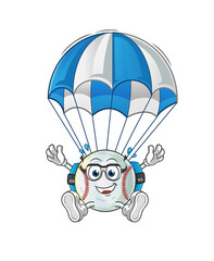 baseball skydiving character. cartoon mascot vector