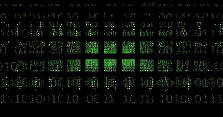 Fototapeta premium Render with techno green background with zeros and ones on black background