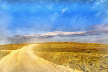 Beautiful tundra landscape with a road
