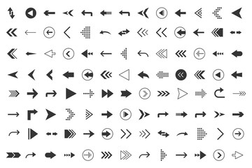 Arrows big black set icons. Arrow icon. Arrows for web design, mobile apps, interface and more. stock vector.