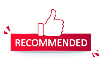 Banner, recommended red banner with thumbs up , isolated on white background.