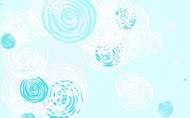 Light Pink, Blue vector doodle template with roses.