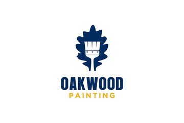 Oak leaf brush logo paint. home painting service company. simple modern minimalist silhouette negativespace design.