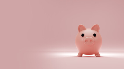 piggy bank stands on a pastel pink background minimal trendy style