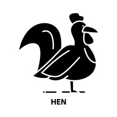 hen icon, black vector sign with editable strokes, concept illustration