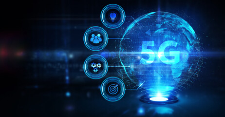 The concept of 5G network, high-speed mobile Internet, new generation networks. Business, modern technology, internet and networking concept.
