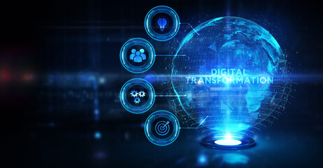Concept of digitization of business processes and modern technology. Digital transformation.