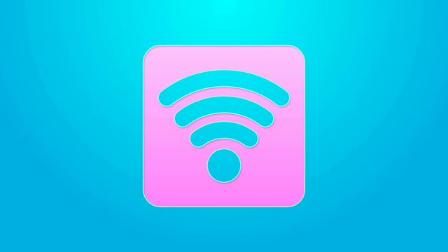Pink line Wi-Fi wireless internet network symbol icon isolated on blue background. 4K Video motion graphic animation