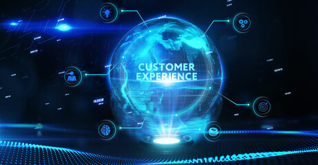 Business, Technology, Internet and network concept. virtual screen of the future and sees the inscription: Customer experience