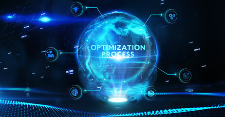 Optimization Software Technology Process System Business concept. Business, Technology, Internet and network concept.