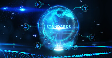 Standards compliant check, Quality assurance and control. Business and technology concept.