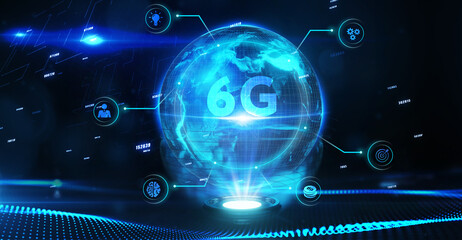 The concept of 6G network, high-speed mobile Internet, new generation networks. Business, modern technology, internet and networking concept