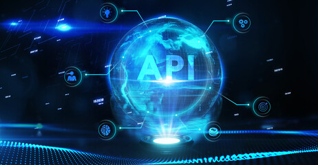 API - Application Programming Interface. Software development tool. Business, modern technology, internet and networking concept
