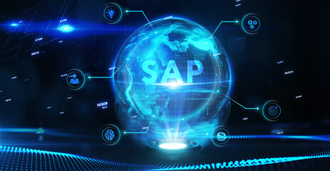 SAP System Software Automation concept on virtual screen data center. - obrazy, fototapety, plakaty
