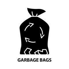 garbage bags icon, black vector sign with editable strokes, concept illustration