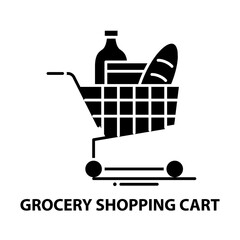 grocery shopping cart icon, black vector sign with editable strokes, concept illustration