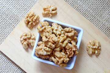 Portion of walnuts seen from top