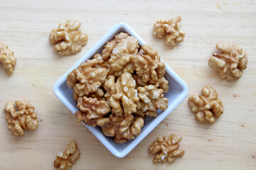 Portion of walnuts seen from top