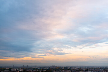 Sunset over polluted smog city environmental question conversation concept ecology nature Plovdiv, Bulgaria