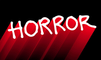 horror. 3d illustration. hand drawn holiday lettering on black background. red and white hand lettering. doodle font for poster, cover, banner, sticker, label, logo, advertising, greeting. halloween