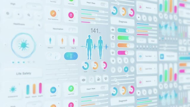 Creative design of medical application. Neumorphism. Hi tech panel. Medical and health concept. UI, UX, GUI mobile screens modern infographic. Loop animation.