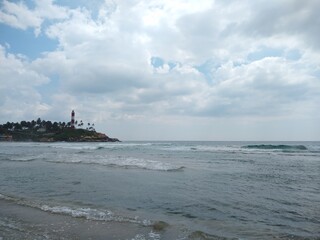 Kovalam lighthouse and beach, the sea and sky