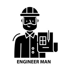 engineer man icon, black vector sign with editable strokes, concept illustration